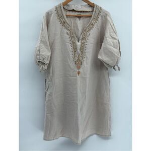 Arti Linen Dress‎ Boho Lagenlook Women Medium Oversized Embroidered Peasant